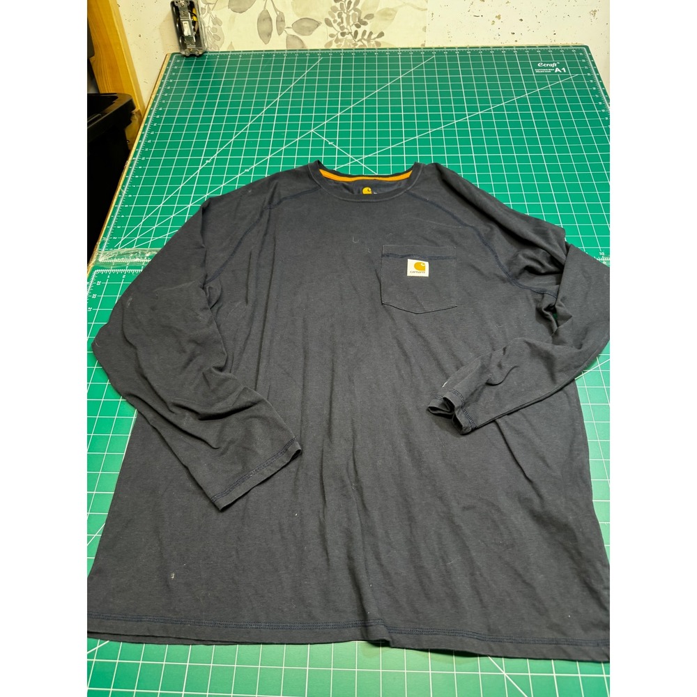 Carhartt Men XL Relaxed Fit Long Sleeve Pocket T-Shirt Navy Blue Workwear 2W02